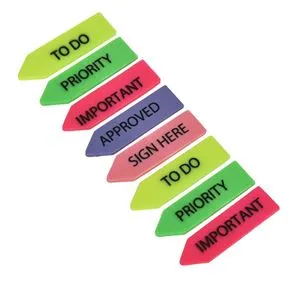 Etichete index autocolante, formă săgeată cu mesaje, 200 file, 1,2x4,5 cm, multicolore