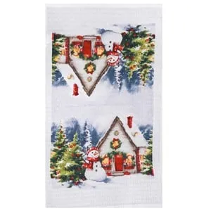 Prosop de Bucătărie Alb cu Om de Zapadă din Bumbac - Decor Crăciun