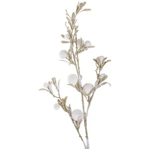 Ramură Decorativă de Crăciun cu Glitter și Vasc Alb, 96cm