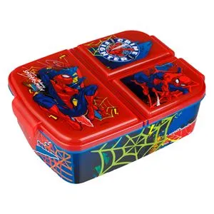 Caserolă cu 3 compartimente pentru copii, 790 ml, albastru-roșu cu model Spiderman