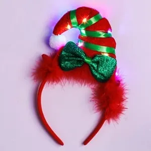 Coronita de Crăciun cu lumini LED și pene roșii pentru petreceri