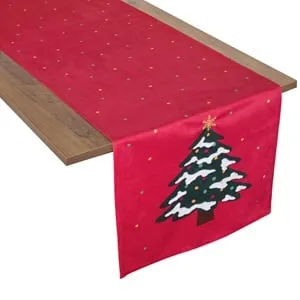 Runner Decorativ de Craciun Rosu cu Brad, 160x35cm