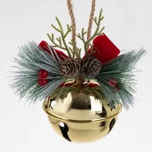 Ornament Brad de Craciun Clopot Aurii cu Pomusoare & Conuri 8cm