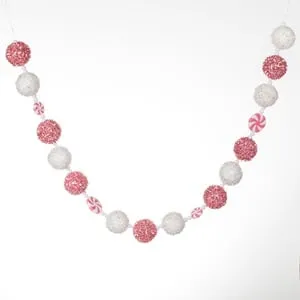 Ghirlanda Decorativa de Craciun cu Globuri Candy Roz Albe