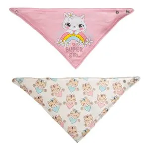 Set Bavete din Bumbac Roz Ecru cu Imprime Super Girl și Pisicute