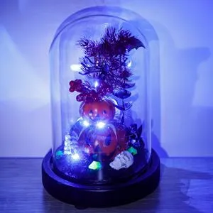 Cupola decorativa de Halloween cu dovleac, paianjeni si lumina, Ø12x18cm, Negru