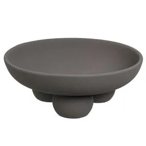 Platou Decorativ Rotund din Ceramică, Gri Mat, cu 3 Picioare, Ø23 x 8,5 cm