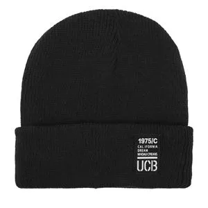 Caciula tricotata neagra cu captuseala fleece si patch tesut pentru barbati