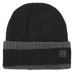 Caciula tricotata neagra cu dunga gri, captuseala fleece, barbati