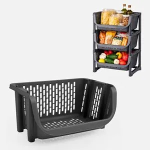 Cos de Depozitare Perforat din Plastic Antracit Stivuibil