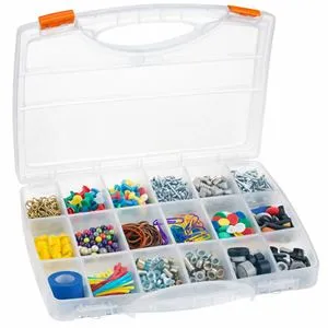 Cutie de organizare cu 18 compartimente, 30x6x25,4 cm, transparenta