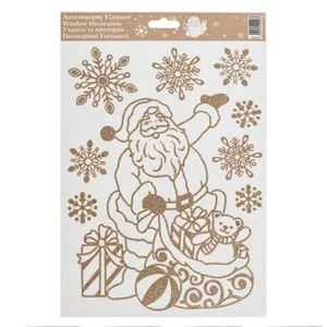 Autocolante Decorative Craciun Fulgi Mos Craciun Glitter Sampaniu