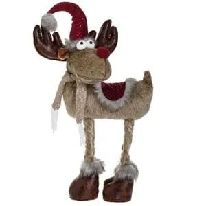 Figurina Decorativa de Craciun Ren Maro cu Caciula Bordo 60cm