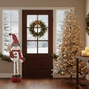 Figură Decorativă Om de Zapada Alb cu Picioare Extensibile pentru Crăciun