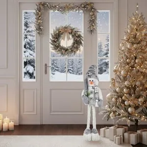 Figurina Decorativă Om de Zapada Alb cu Picioare Extensibile