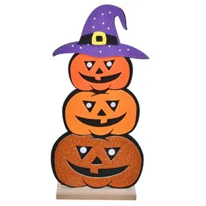 Decoratiune din Pasla cu Dovleci de Halloween, 14x29cm, Portocaliu