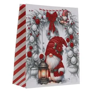 Punga de Cadou Gnome Crăciun cu Glitter Rosu