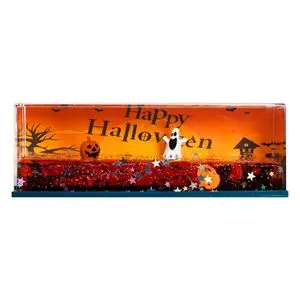 Jucarie cu lichid cu miscare lenta, Model Fantoma si Dovleci de Halloween, 15x4,5x5cm