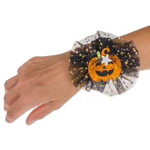 Bratara Slap Halloween cu Tul Negru și Dovleac Glitter