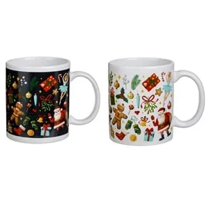Set 2 Cani Ceramice Alb Negru cu Ornate Decorative pentru Decorațiuni