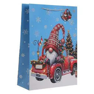 Punga Cadou Craciun Gnome Camion Folie Argintie 30x12x42cm