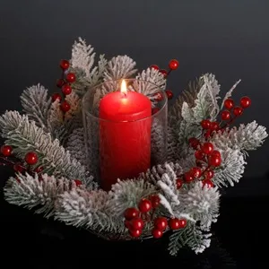 Suport Decorativ de Craciun cu Ramuri de Brad și Conuri pentru Lumanare