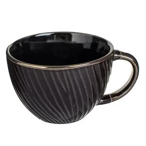 Cana Ceramică Negru Efect Perlat cu Model Dungi Diagonale