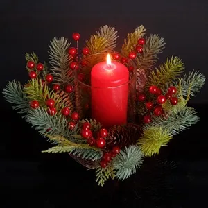Suport Decorativ de Craciun cu Brad și Conuri pentru Lumanare