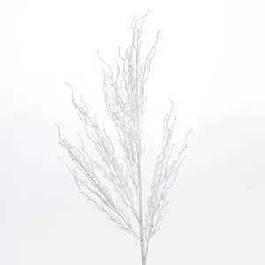 Ramură decorativă de Crăciun albă cu sclipici, dimensiune 82cm