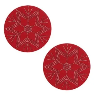 Set Suporturi Pahar Fetru Rosu cu Model Fulgi de Stras Ø12cm