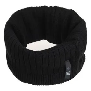 Fular Circular Tricotat Negru cu Captuseala Fleece si Patch cu Stea pentru Barbati