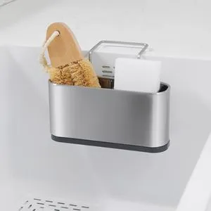Suport organizator din oțel inoxidabil cu ventuză pentru chiuvetă, 17,2x11,2x13,7cm