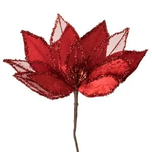 Floră decorativă de Crăciun roșie catifelată cu glitter