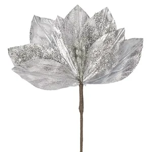 Flori Decorative de Crăciun Argintii cu Glitter 28cm