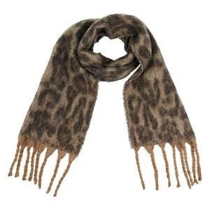 Fular Leopard Bej Maro cu Franjuri Lungi - Accesoriu de Iarnă
