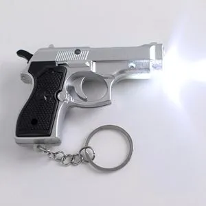Breloc pistol argintiu cu lanternă pentru chei