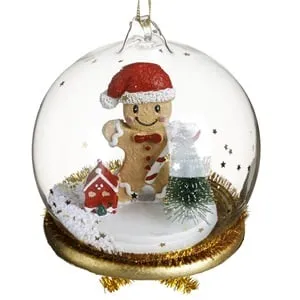 Ornament de Craciun Glob din Sticla cu Figurina Om de Zapada Ø9cm