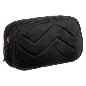 Portfard Catifelat Negru cu Model Zigzag – Organizator Cosmetică
