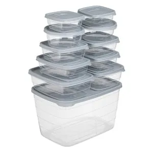 Set Caserole Transparente cu Capac Gri - 11 Bucăți