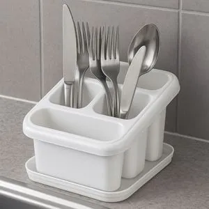 Uscator tacamuri plastic alb cu 4 compartimente 15x17x12.5cm