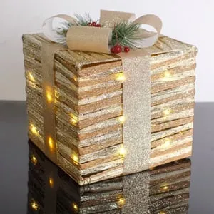 Cadou Decorativ cu Becuri LED și Glitter Maro