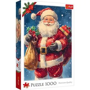 Puzzle Vintage cu Mos Craciun, Sac Cadouri si Vasc, 1000 de piese, Multicolor
