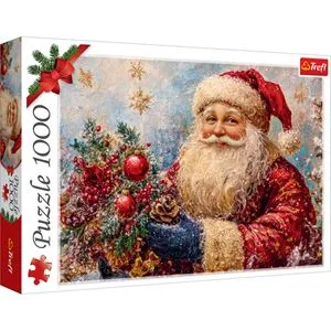 Puzzle Vintage cu Mos Craciun si Brad de Craciun, 1000 piese, Multicolor