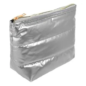 Portfard Puffy cu Fermoar, Argintiu, 25,5x9x20 cm