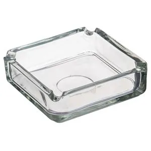 Scrumieră pătrată din sticlă transparentă 9,5x9,5 cm