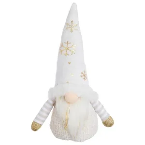 Figurina Decorativa Gnome de Craciun cu Caciula Alba și Fulgi Aurii