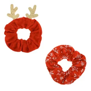 Set Elastice Textile de Par Rosii cu Coarne și Fulgi pentru Evenimente Festive