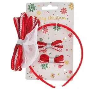 Set Coronite Par de Craciun Rosie cu Fundita Paiete Albe Rosii Stras & Clips