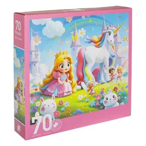 Puzzle rotund cu printesă și unicorn, 70 de piese, carton, multicolor