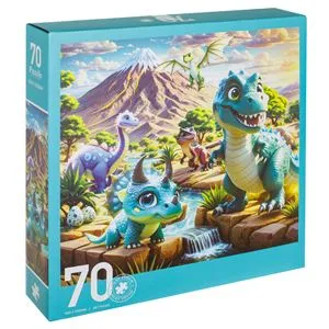 Puzzle Rotund Dinozauri, 70 de piese, Multicolor, Carton